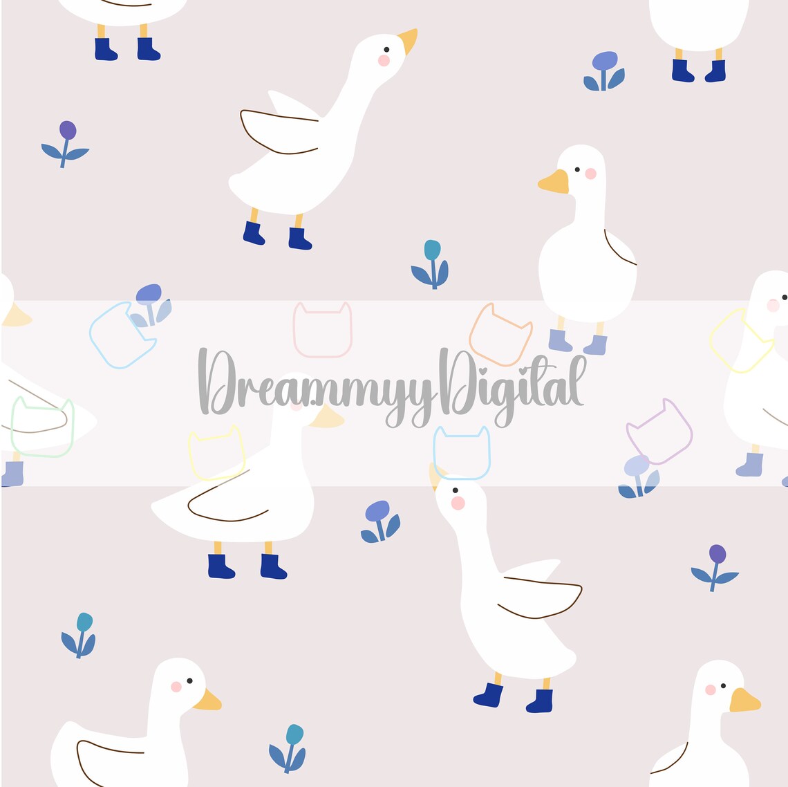 Ducks With Blue Boots Seamless Repeat Pattern File ,seamless Pattern ...