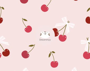 Cute Cherry Seamless Pattern  , Sweet Red Cherry Digital Paper , Fruit Repeat Pattern , Printable Scrapbook Paper