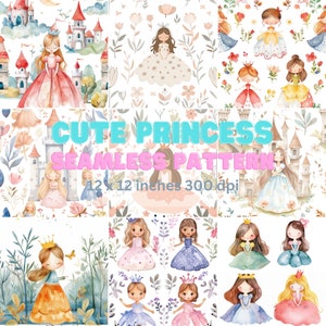 Cute  Princess  Seamless  Repeat Pattern , File Seamless Pattern for Fabric , Pattern Digital , Scrapbook Paper ,Baby Nursery