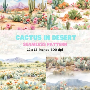 12 JPG Cactus nel deserto modello di ripetizione senza soluzione di continuità, modello di file senza soluzione di continuità per tessuto, modello digitale, carta per album, carta digitale, avvolgimento