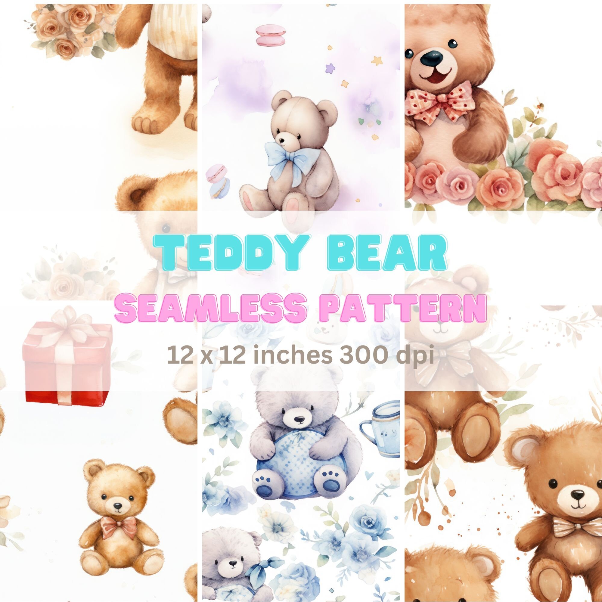 18 Teddy Bear Seamless Repeat Pattern , File Seamless Pattern for ...