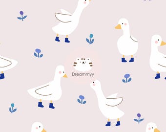 Cute Duck Seamless Pattern , Duck With Blue Boots Digital Paper , Farm Animal  Repeat Pattern , Nursery Fabric Print , Printable Background