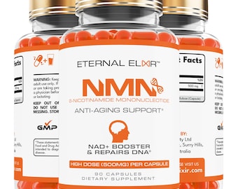 NMN Capsules, Pure Nicotinamide Mononucleotide 90x500mg Capsules, Plant-Based Clean Formula Supplement