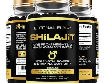 Cápsulas de suplemento de Shilajit, de origen vegetal, 90 cápsulas veganas de celulosa para aumentar la fuerza, la potencia y la resistencia.