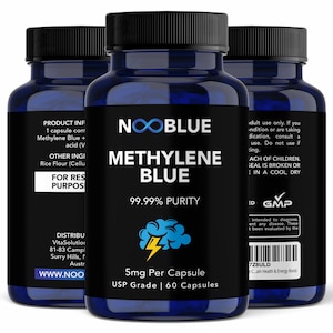 Methylene Blue Capsules, Lab Tested USP Grade Ultra High Purity 5mg x 60 Capsules for Biohacking Use