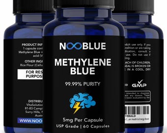 Methylene Blue Capsules, Lab Tested USP Grade Ultra High Purity 5mg x 60 Capsules for Biohacking Use