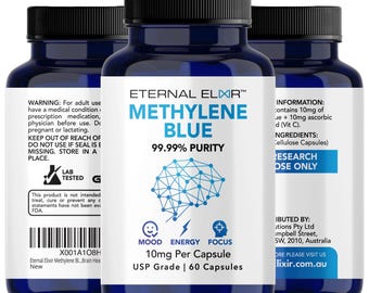 Methylene Blue Capsules, Lab Tested USP Grade Ultra High Purity 10mg x 60 Capsules for Biohacking Use