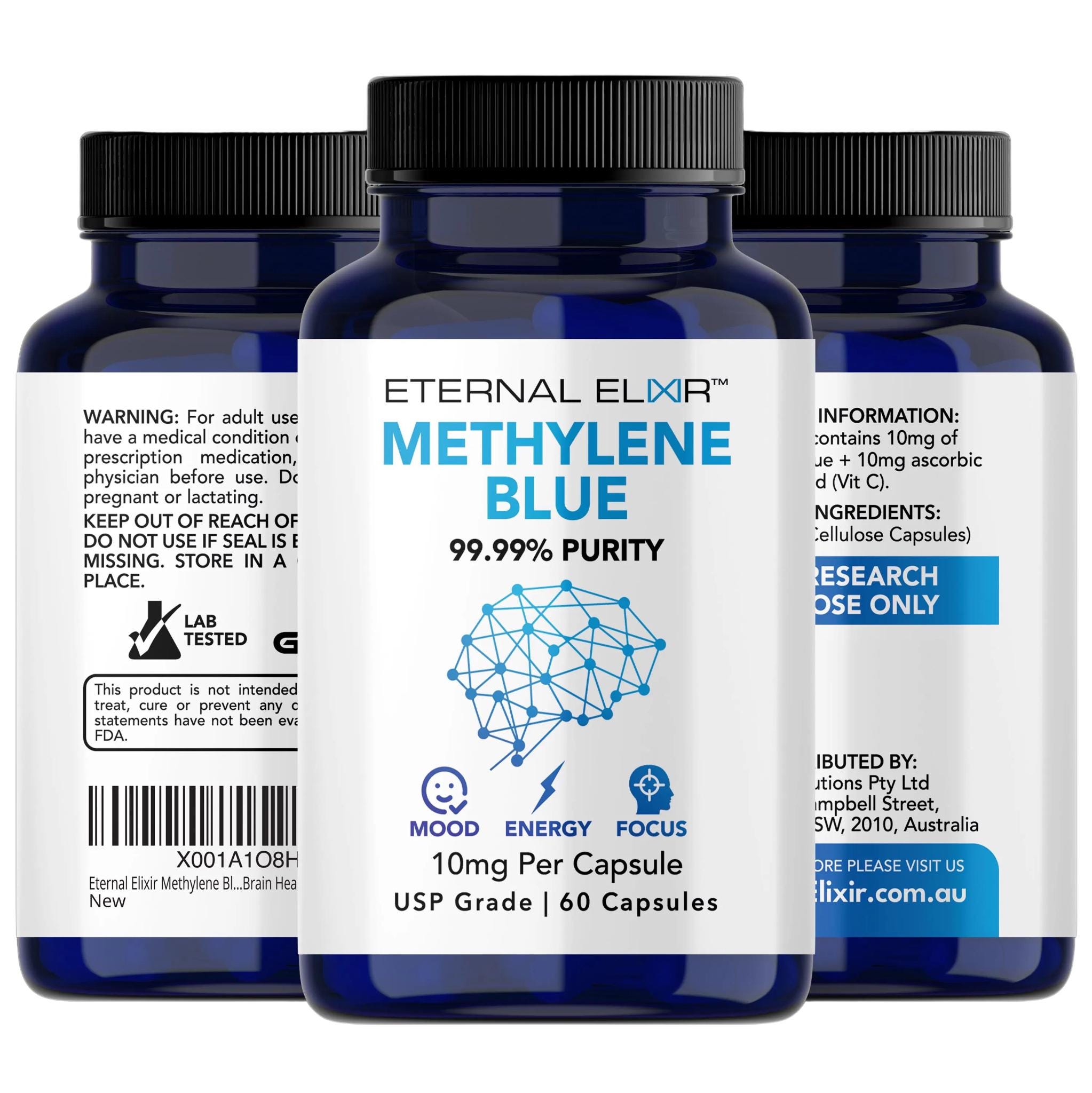 Methylene Blue Capsules, Lab Tested USP Grade High Purity 10mg X 60 ...