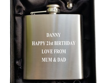 Personalised Birthday Hip Flask - 6oz - Brushed/Polished Steel - Birthday Gift