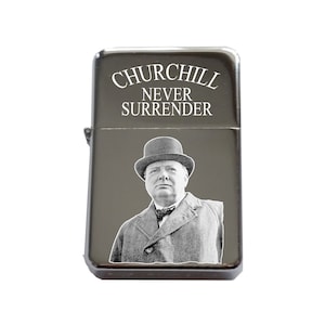 Winston Churchill Engraved Lighter – Refillable Chrome Flame | British Icon Gift for History Buffs