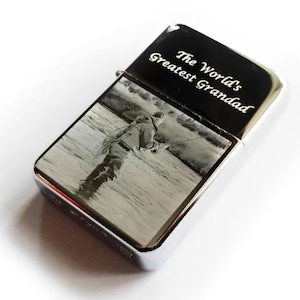 Personalised Grandad Photograph Engraved Lighter - Custom Mirror Polished Steel or Brass Gift