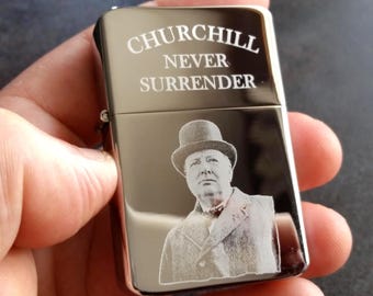 Winston Churchill Engraved Lighter – Refillable Chrome Flame | British Icon Gift for History Buffs