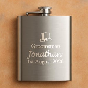 Petaca personalizada para padrinos de boda: petaca de acero inoxidable de 170 ml con grabado personalizado, ideal como regalo para la propuesta de matrimonio, recuerdo de boda o recuerdo.