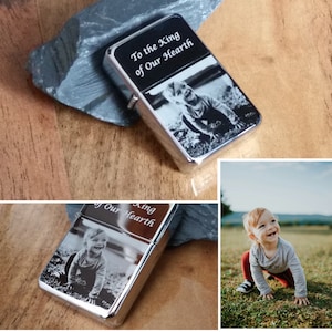 Personalised Photograph Engraved Lighter - Custom Mirror Polished Steel or Brass Gift