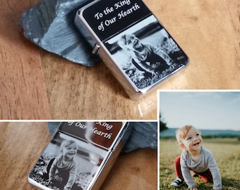 Personalised Photograph Engraved Lighter - Custom Mirror Polished Steel or Brass Gift