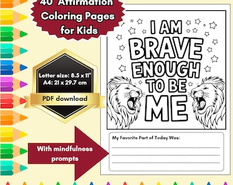 40 Positive Affirmation Coloring Pages for Kids, Mindfulness Worksheets, Gratitude and Reflection Prompts, Printable PDF, Classroom Ready