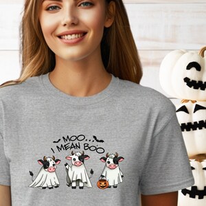 Halloween Animals Fall Shirt Funny Halloween Cow Shirt Ghost Cows Shirt Spooky Season Shirt Animal Lover Shirt Cow lover gift Soft T-Shirt