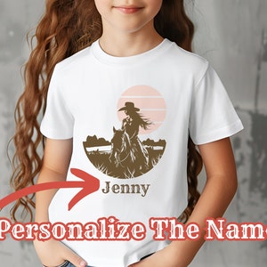 Personalized Cowboy Shirt Name Western Cowboy Horse T-Shirt Custom Toddler Shirt COWGIRL with NAME Cool Girls Custom Name Western Horse Tee