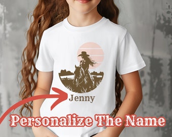Camisa vaquera personalizada Nombre Western Cowboy Horse Camiseta personalizada Camisa para niños pequeños COWGIRL con NOMBRE Cool Girls Nombre personalizado Western Horse Tee