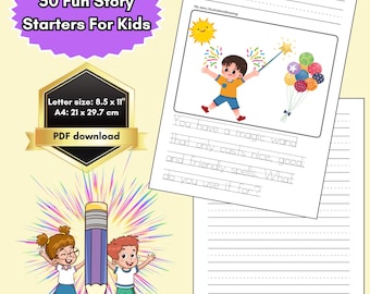 50 Story Starter Creative Writing Prompts, Draw and Write, Literacy Worksheets, Writing for Kids Grades 1-3, Printable PDF, Classroom Ready