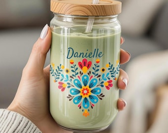 Personalized Iced Coffee Cup, Custom Glass Tumbler, Bridesmaid Gift, Bridesmaid Proposal, 16oz Glass Tumbler with Lid and Straw, Custom Cup