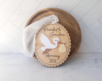 Promoted to grandma, Stork baby announcement ornament, customized stork ornament, new grandma gift, new baby gender reveal, grandparent gift