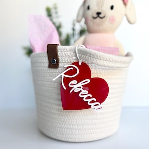 Personalized Valentine&#39;s day basket name tag, Galentine&#39;s day gift basket Gift Tag, Acrylic Gift Tag, Easter Tag, Valentine basket heart tag