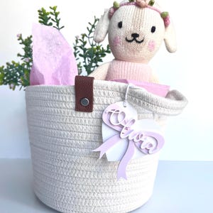 Personalized Valentine&#39;s day basket name tag, Galentine&#39;s day gift basket Gift Tag, Acrylic Gift Tag, Easter Tag, croquette bow, heart tag.