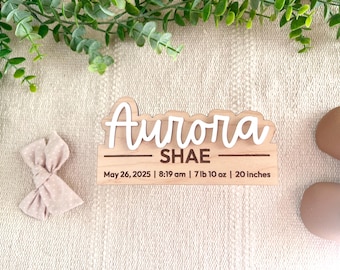 Custom Baby Name Sign with Birth Stats, Personalized Wood & Acrylic Keepsake, Newborn Nursery Decor or Baby Gift, Cute Baby Birth Stat Sign