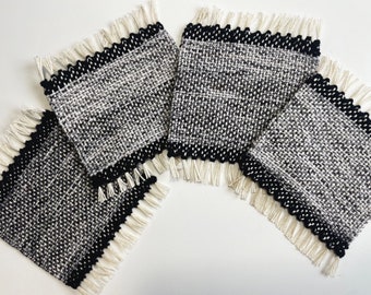 Hand woven coasters | Set of 4 | Mug rugs | black and grey | 100% cotton