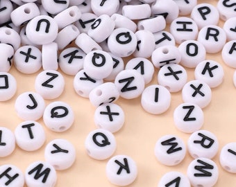 50pcs 4X7mm Handmade Acrylic Beads White Round Letter A-Z Bead DIY Necklace Bangle Jewelry Making