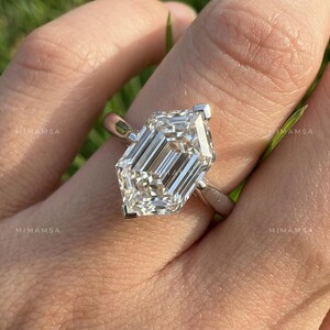 Anillo de compromiso con diamante de laboratorio de talla hexagonal alargada certificado por IGI, anillo de boda solitario de 14 quilates.