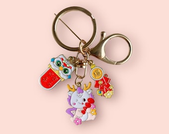 Lunar New Year Keychain Year of The Dragon Keyring Cute Enamel Dragon Bag Charm Chinese New Year Gift For Best Friend