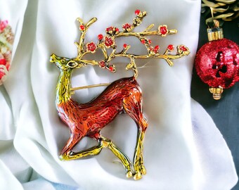 Christmas Reindeer Brooch With Floral Deer Horn Cute Colorful Holiday Jewelry Gift For Best Friend Kawaii Brooch For Mom