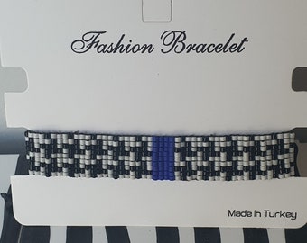 Bracelet Miyuki, motif pattes d'oie noir et blanc, bijoux faits main interchangeables de couleur bleue, bracelet miyuki corde réglable