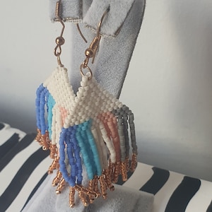 handmade miyuki earrings, dangling, jewelry, tassels, pastel color