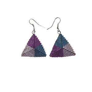 handmade miyuki earrings, dangling, handmade jewelry, , brightly colored earrings, blue pink white miyuki earrings,