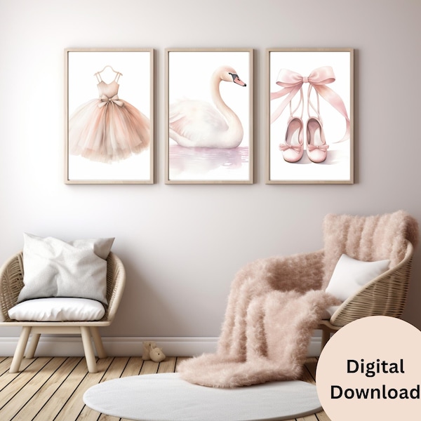 Ballet Slippers Dress Swan Nursery Art Blush Pink Neutral Digital Download Girls Room Decor Watercolor Print Nursery Swan Art Wall Art