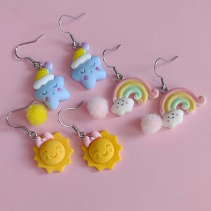 Kawaii Weather Clay Earrings: Rainbow, Cloud, Sun, Star
