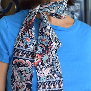 Handmade Paisley Ladies Skinny Scarves. Multipurpose Hair Tie Headband. Thin neck wrap scarf