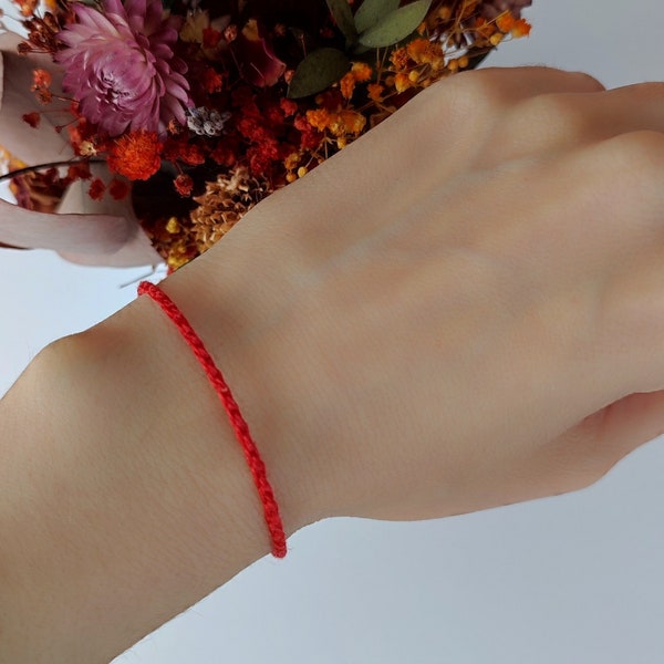 Red string bracelet. Handmade knitted crocheted bracelet. Good luck and protection bracelet.