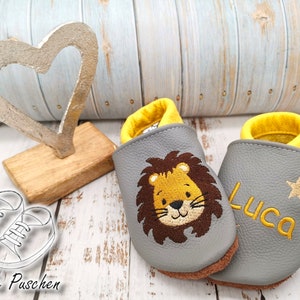 Baby shoes with lion - leather slippers for children - slippers for toddlers