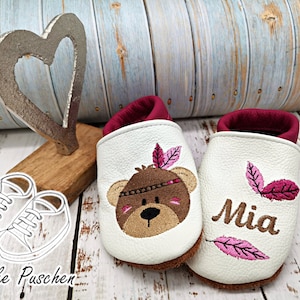 Crawling shoes with name - baby shoes with bear head - leather slippers for children - slippers for toddlers
