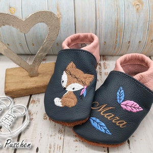 Baby shoes with fox - leather slippers for children - slippers for toddlers