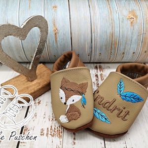 Crawling shoes with name - baby shoes with fox - leather slippers for children - slippers for toddlers