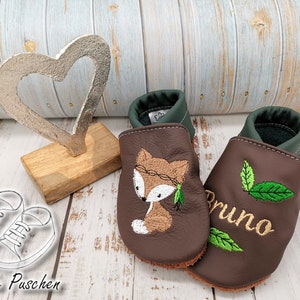Baby shoes with fox - leather slippers for children - slippers for toddlers