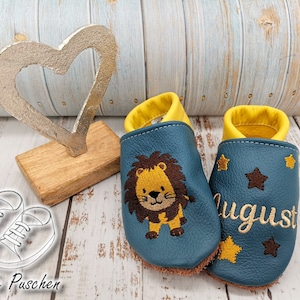 Baby shoes with lion with body - leather slippers for children - slippers for toddlers