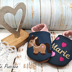 Crawling shoes with name - baby shoes with horses - leather slippers for children - slippers for toddlers