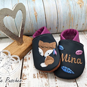 Crawling shoes with name - baby shoes with fox - leather slippers for children - slippers for toddlers