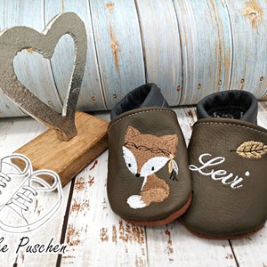 Crawling shoes with name - baby shoes with fox - leather slippers for children - slippers for toddlers